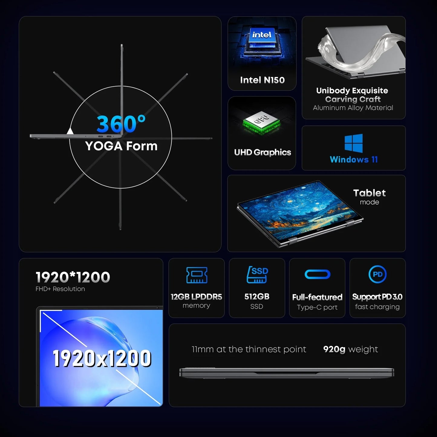 CHUWI MiniBook X 2-in-1 Laptop Tablet – 10.51" FHD Touch, Intel N150/N100, 12/16GB LPDDR5, 512GB SSD, Win 11