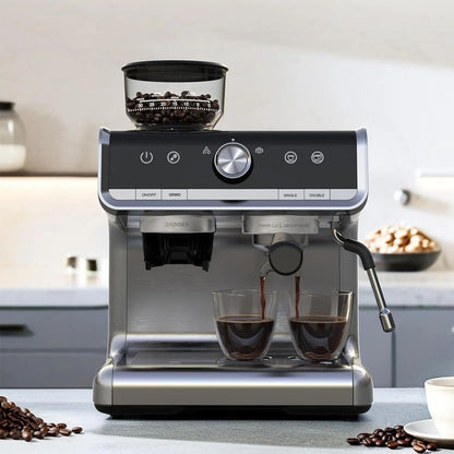 20 Bar Espresso Machine 1450W | Semi-Auto, Built-in Grinder, Milk Frother, Latte & Cappuccino