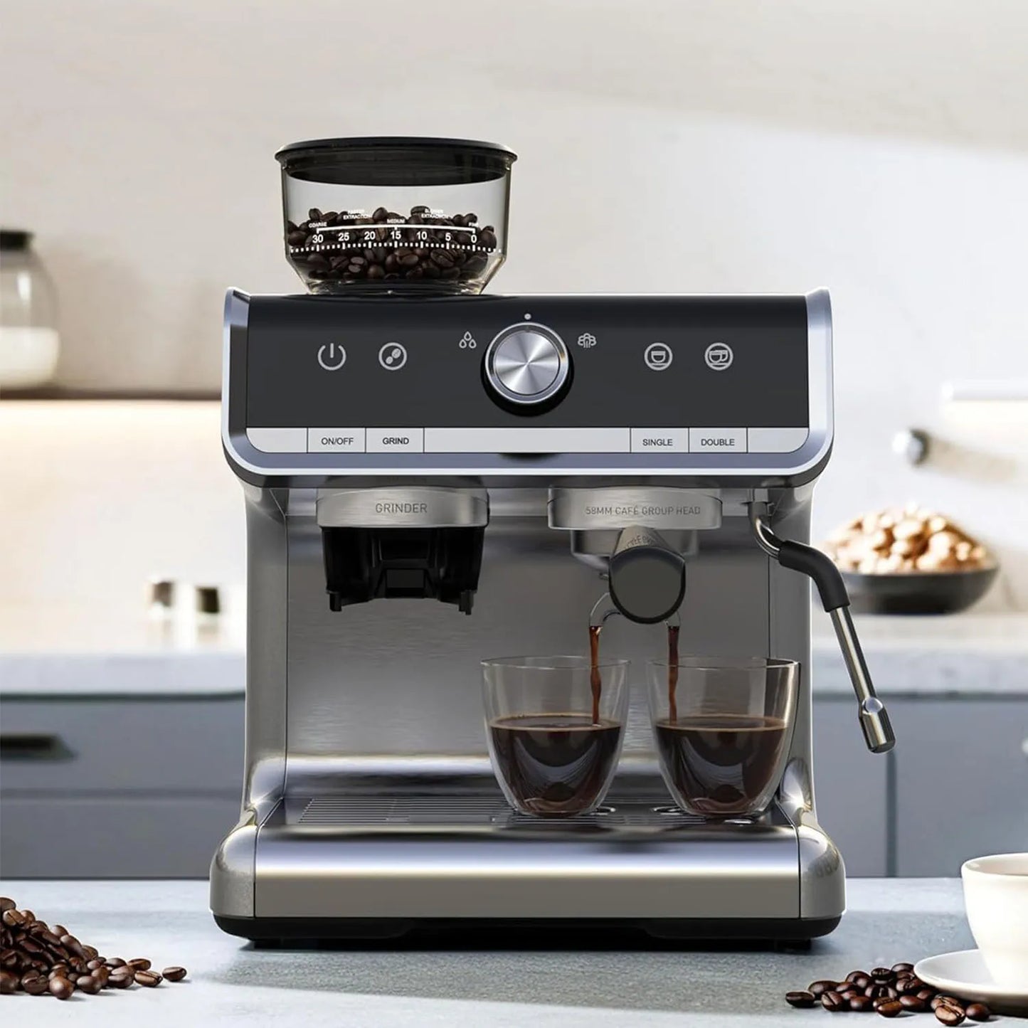 20 Bar Espresso Coffee Machine 1450W | Semi-Automatic with Grinder