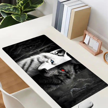 Large Gaming Mouse Pad Black and White Wolf King Design Non-Slip Base Heavy Duty for Desktop Laptop desk pad office accessories