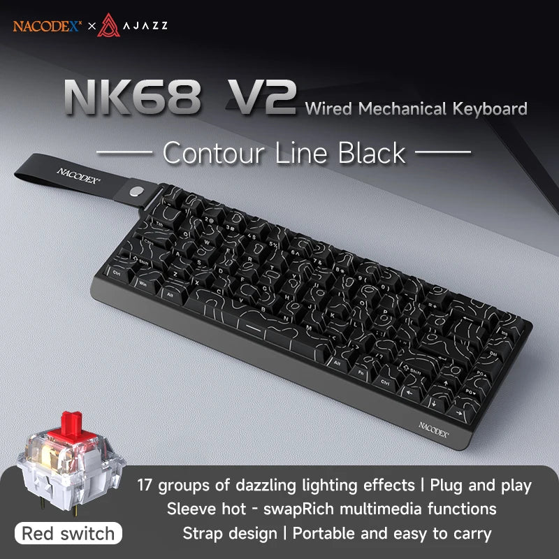 AJAZZ NK68 V2 Gaming Mechanical Keyboard | Hot-Swap | RGB Backlight | 68 Keys | Red Switch | USB