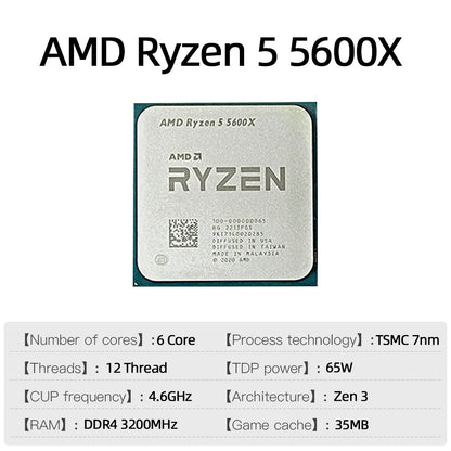 AMD Ryzen 5 5600X Desktop Processor – 6-Core, 4.6GHz, AM4, 65W, DDR4