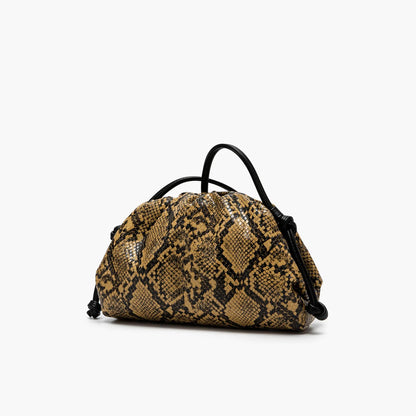 Ruched Snake Pattern Dumpling Shoulder Bag