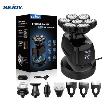SEJOY 7D Head Shaver for Men – 6-in-1 Electric Razor, Nose Trimmer, Waterproof, 85min Runtime