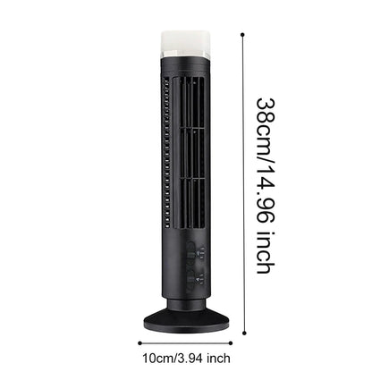 LED Bladeless Tower Fan — 90° Oscillating, USB Powered, Quiet, Desk Fan with Light, Home & Office