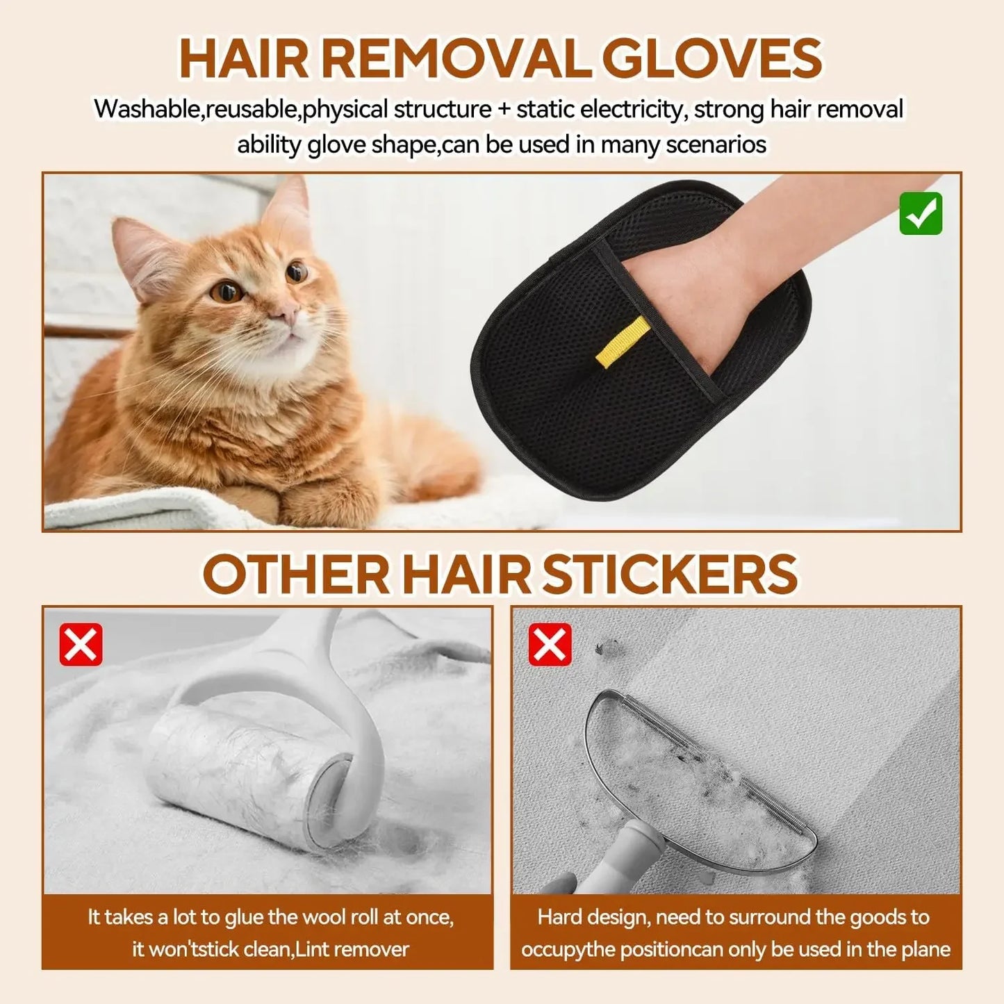 Reusable Static Pet Hair Removal Gloves | Double-Sided Grooming & Cleaning Tool
