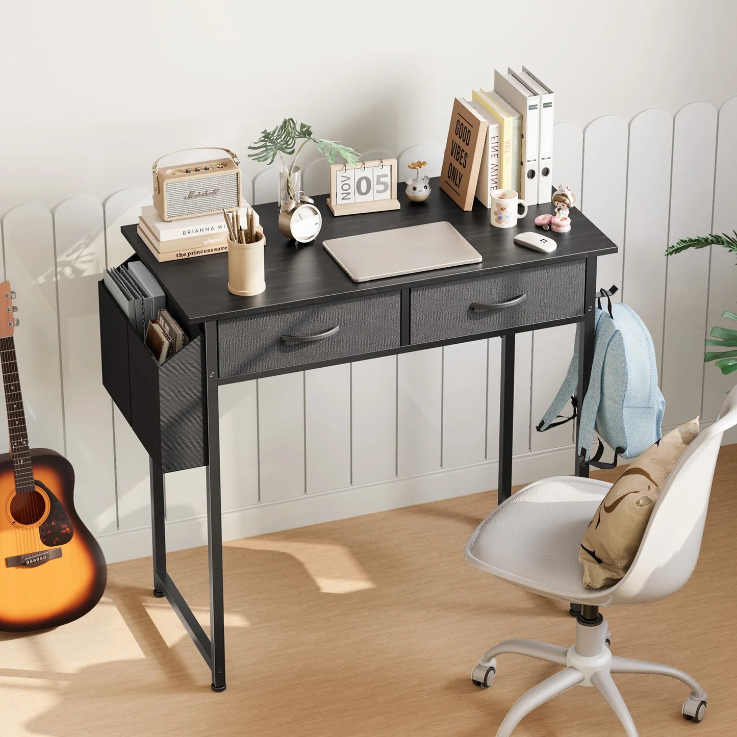 JHK 32" Computer Desk with Fabric Drawers & Side Bag | Modern Home Office