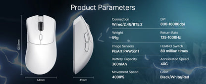 Attack Shark R1 Wireless Gaming Mouse – 18K DPI, 55g, Tri-Mode (2.4G/BT5.2/Wired), 20M Clicks