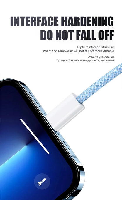 35W Braided USB-C to Lightning Fast Charge Cable for iPhone – 1m / 2m