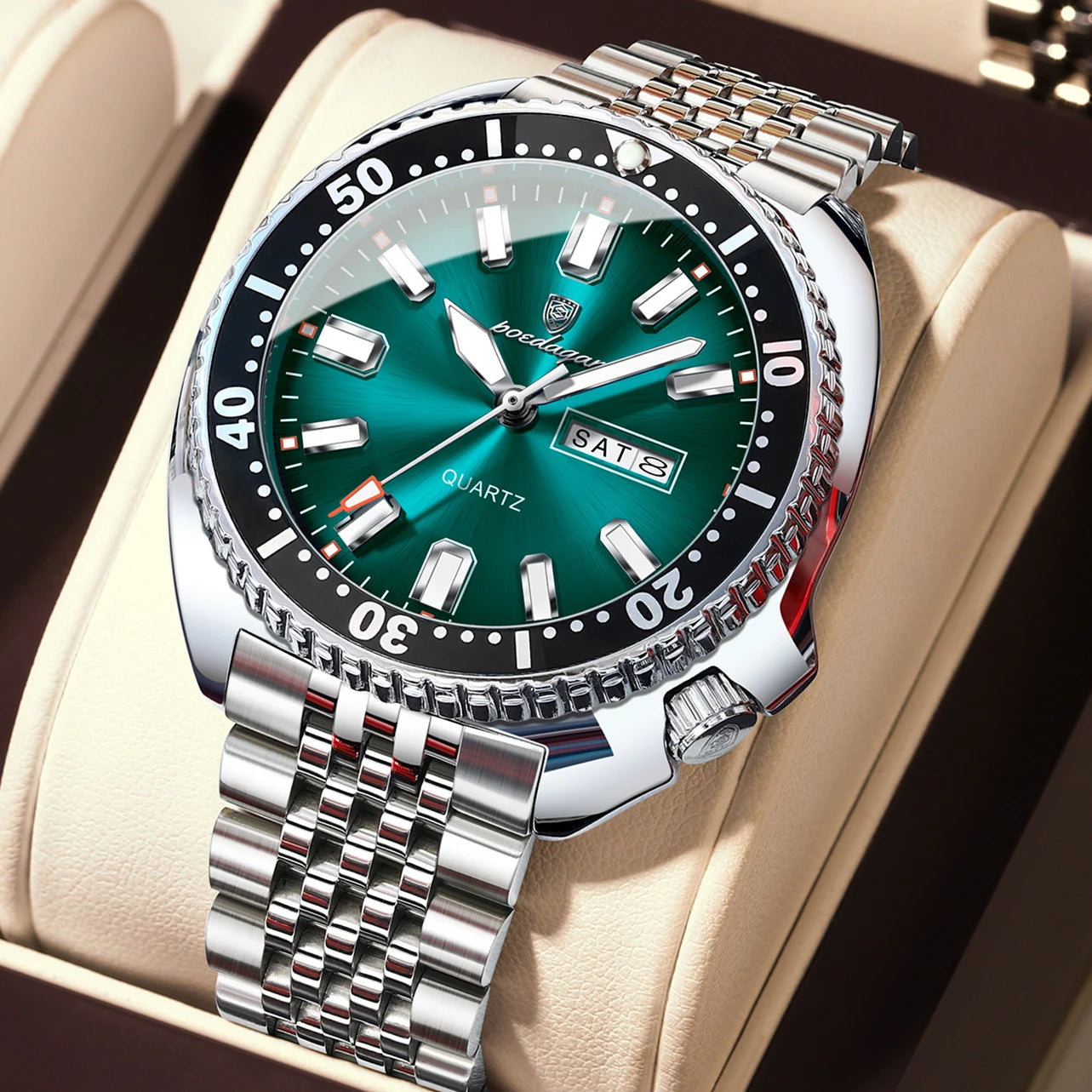 POEDAGAR Luxury Men's Quartz Watch – Date, Week, Luminous & Waterproof Stainless Steel