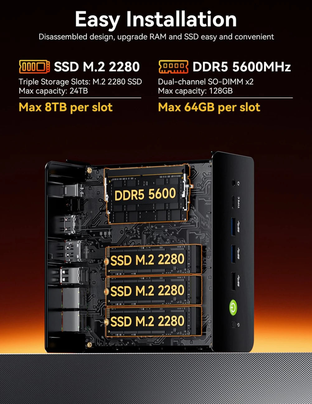 GMKtec K12 Gaming Mini PC – AMD Ryzen 7 H255, Radeon 780M, WiFi 6E, USB-C