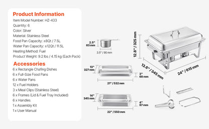 SucceBuy 8QT Rectangle Chafing Dish Set – 2/4/6 Pack Buffet Catering Warmer