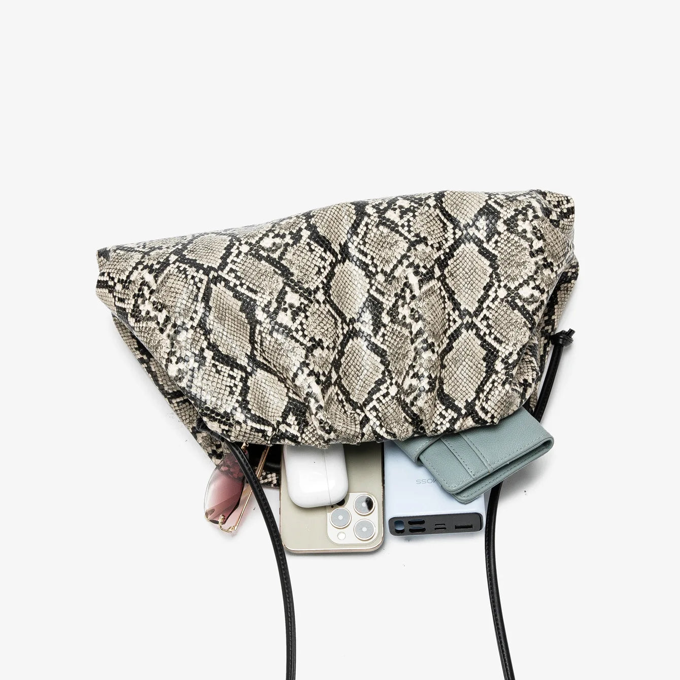 Ruched Snake Pattern Dumpling Shoulder Bag