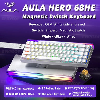 AULA HERO 68HE Magnetic Switch Keyboard – Rapid Trigger, 8K Polling, Hot-Swap, RGB, 68% Layout