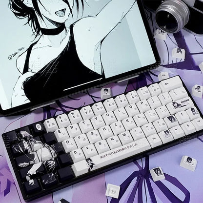 Chainsaw Man Anime Keycaps – PBT Dye-Sub, Cherry Profile, 74–140 Keys, for Mechanical Keyboard