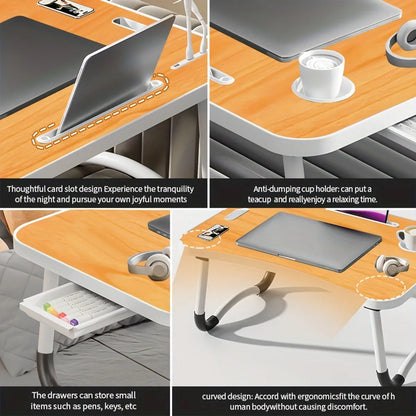 Portable Laptop Desk with USB Light & Fan – Foldable Adjustable Table for Bed & Sofa