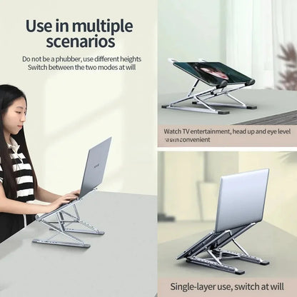 Aluminum Laptop Stand – Adjustable, Foldable, Cooling, Portable Notebook Holder for MacBook