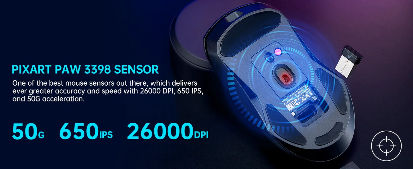Rapoo VT9PRO Wireless Gaming Mouse – 68g Ultra-Light, PAW3395 26000DPI, 8K Polling, 8 Buttons