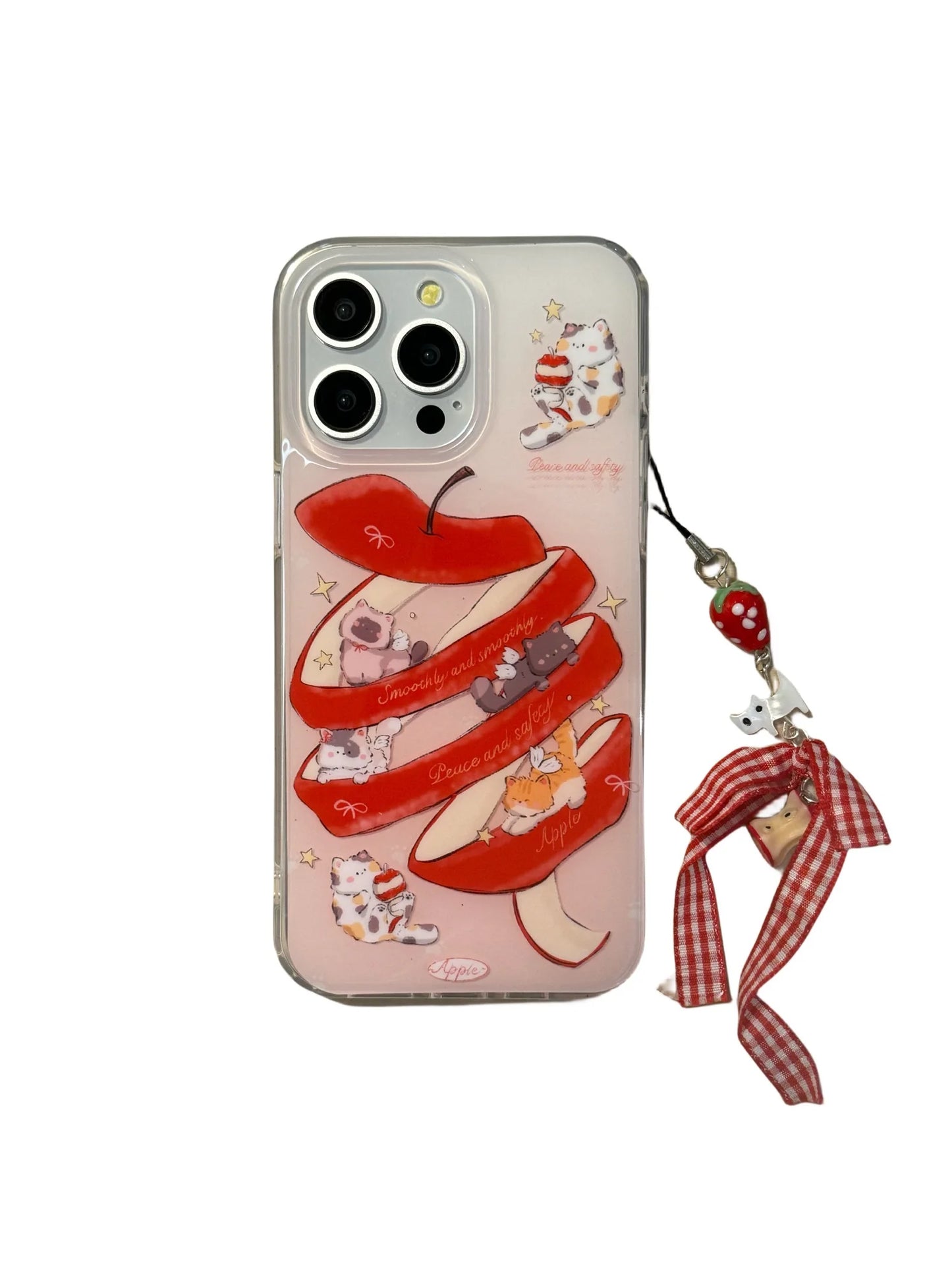 Korean Ins Sliced Apple Dual-Layer Case for iPhone 16/15/14/13/12/11 Pro Max – Cute Dangle Cover