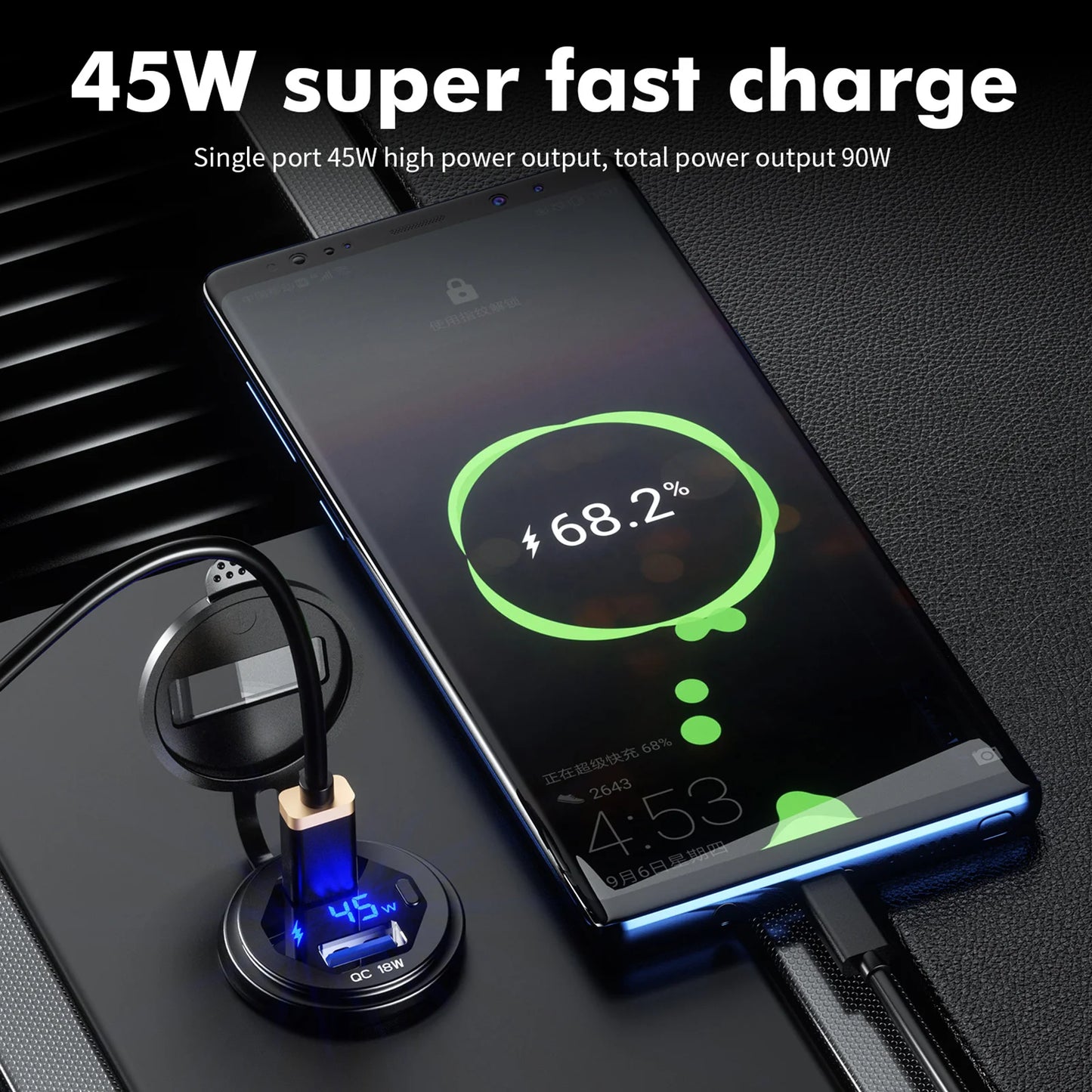 63W Aluminum USB-C Car Charger Socket – PD & QC3.0 Dual Port, 12V/24V for Car, Boat & Motorcycle