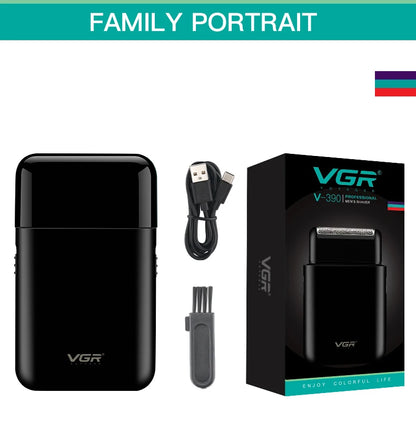 VGR professional electric shaver and beard trimmer with compact design, USB charging for men’s grooming and personal care.