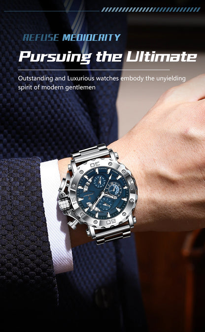 POEDAGAR Men's Luxury Chronograph Watch – Calendar, Luminous, Waterproof, Stainless Steel Quartz