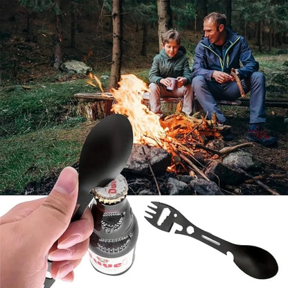 5-in-1 Camping Utensils Set | 316L Stainless Steel Fork, Knife, Spoon & Bottle Opener