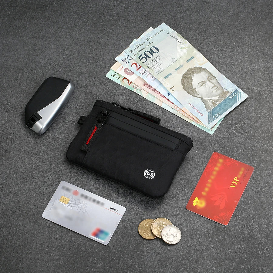 RFID Blocking Nylon Card Holder with Carabiner & Coin Purse