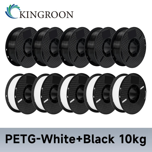 KINGROON 3D Printer Filament – 10KG Bulk, 1.75mm PLA / ABS / PETG, 10 Rolls, Black / White / Gray