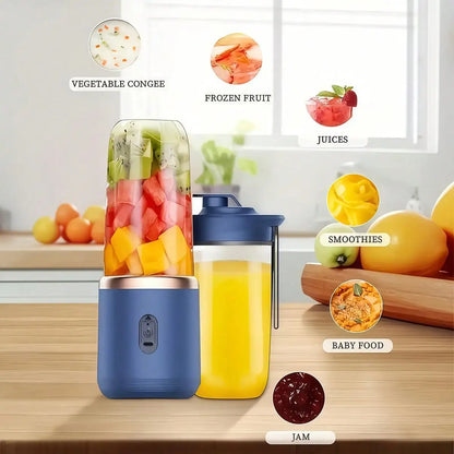 Portable Dual Cup Juicer Blender – USB Rechargeable Mini Smoothie Maker with Travel Lid