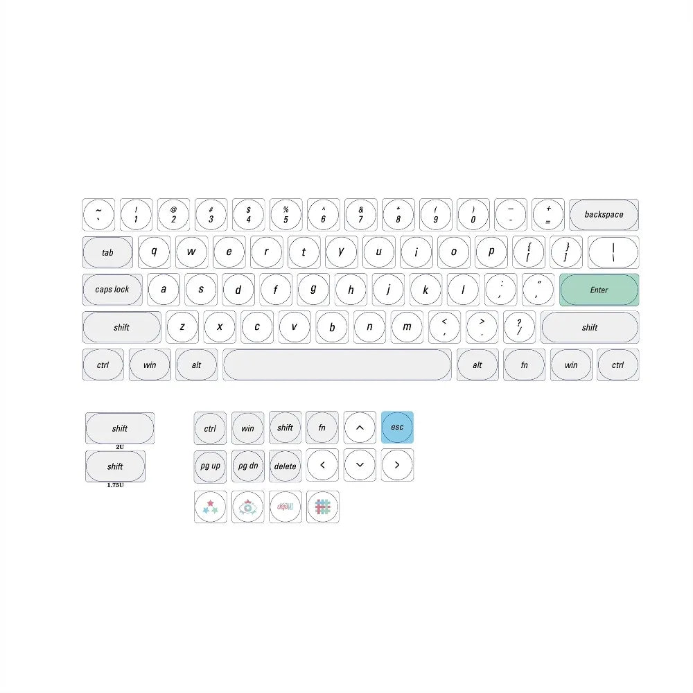 LCK Low Profile PBT Keycap Set – Retro Gray, for 61/68/75/84/87/96/104-Key Mechanical Keyboards