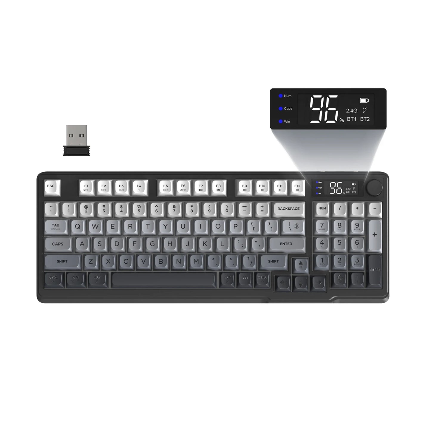 ZIYOU LANG Wireless Gaming Keyboard – Display Screen, Knob, BT/2.4GHz, Quiet Membrane, 3000mAh
