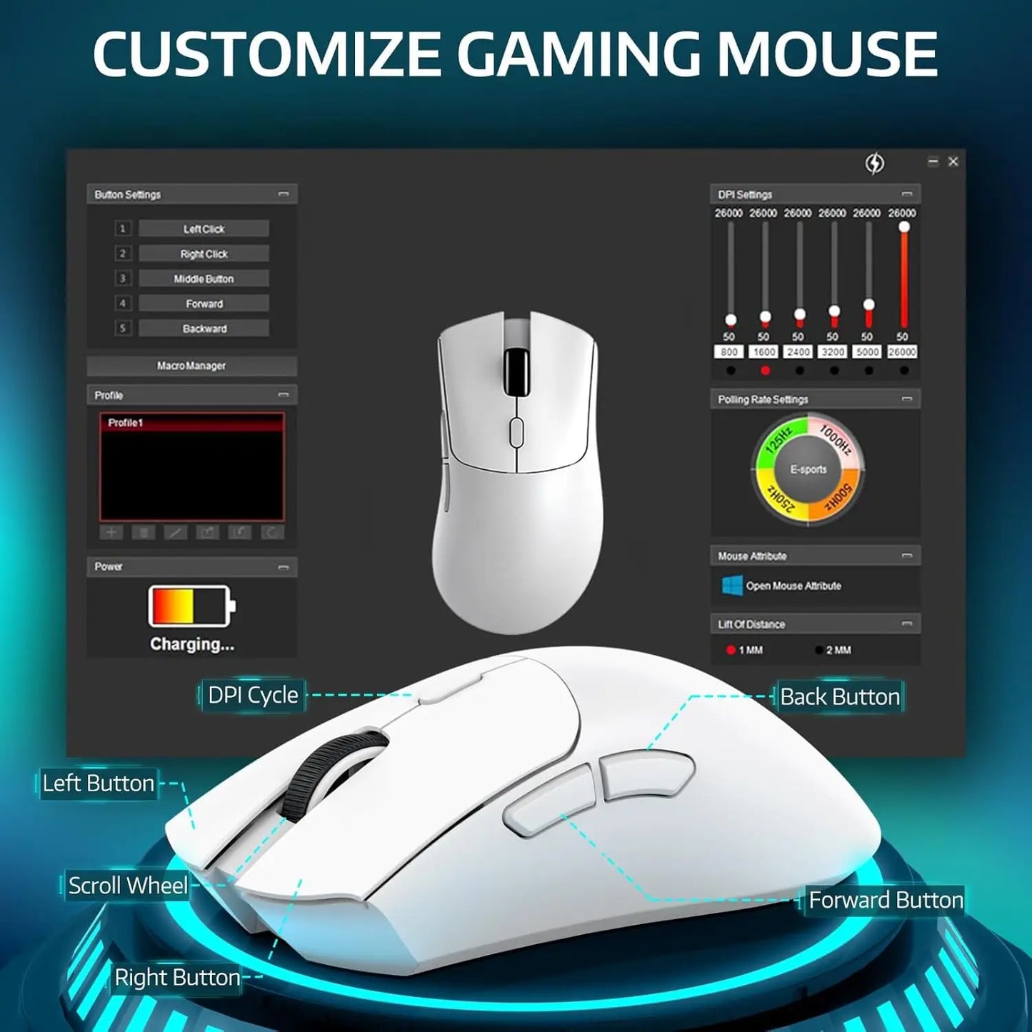 Attack Shark R1 Wireless Gaming Mouse – 18K DPI, 55g, Tri-Mode (2.4G/BT5.2/Wired), 20M Clicks