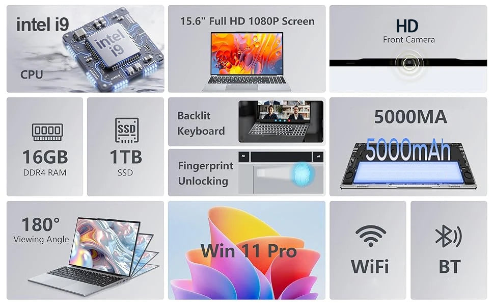 15.6" Laptop – Intel Core i9, 16GB RAM, 1TB SSD, Windows 11 Pro
