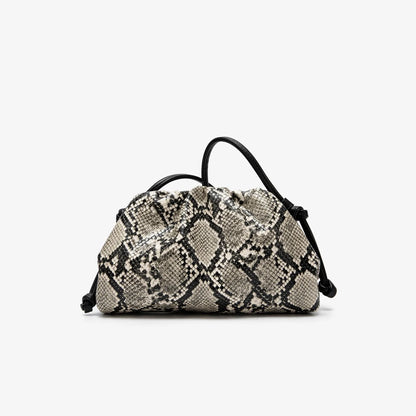 Ruched Snake Pattern Dumpling Shoulder Bag