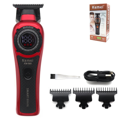 Kemei KM-999 Professional Hair Trimmer – DLC T-Blade, Zero Gap, LED Display, Cordless USB Clipper