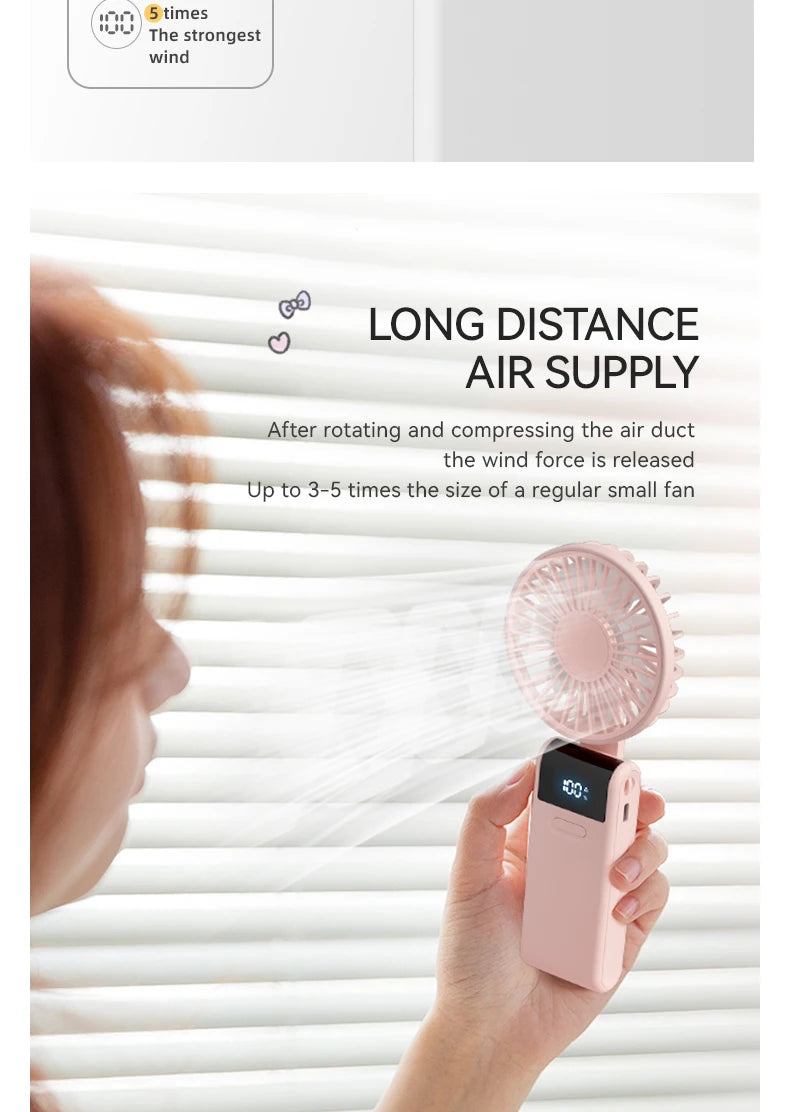 WO.Poblwc Handheld Mini Fan – 1800mAh Foldable, 5-Speed USB Rechargeable, Neck Hanging, Phone Stand, for Home & Outdoor