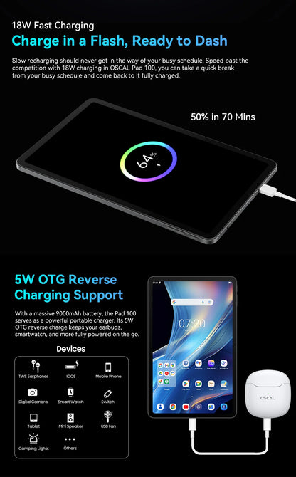OSCAL Pad 100 Tablet – 12" 2K IPS, Android 15, Unisoc T615, 9000mAh, 4G LTE, 16MP