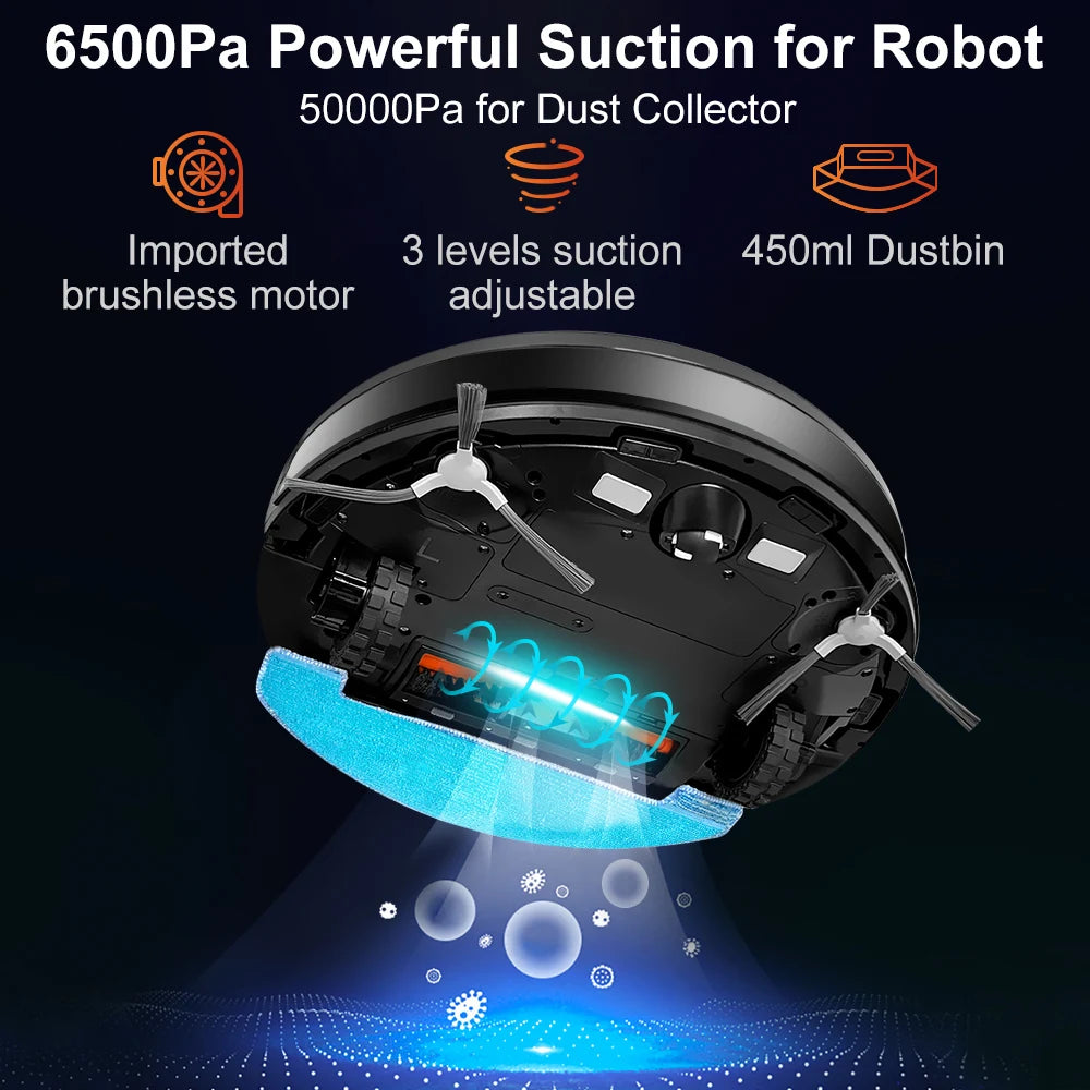 ABIR K30 Robot Vacuum Cleaner – Auto-Empty Dock, UV Spot Cleaning, 6500Pa, Multi-Floor Map