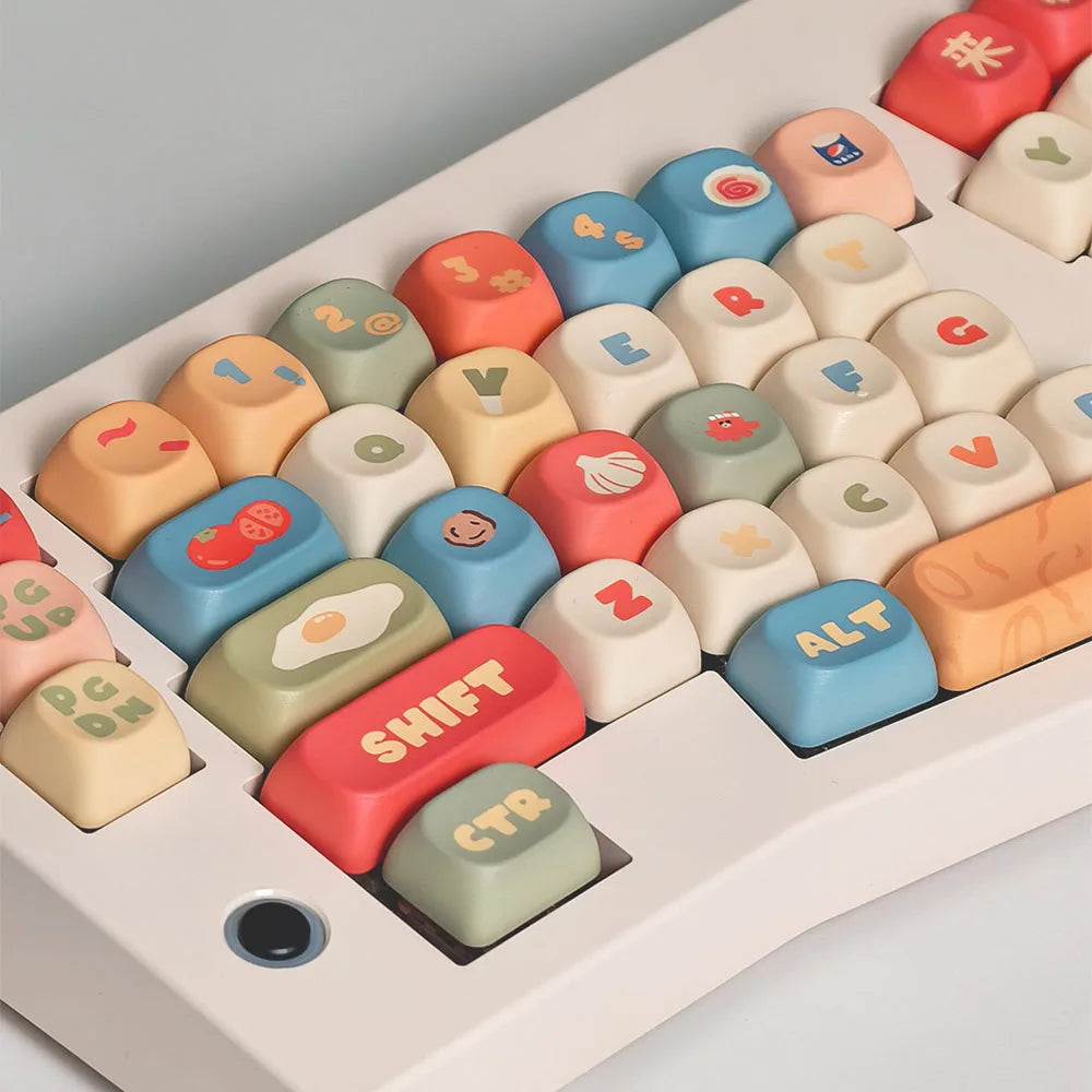Instant Noodle MOA Profile PBT Keycaps – Cute Cartoon Thermal Sublimation, 5-Sided Dye