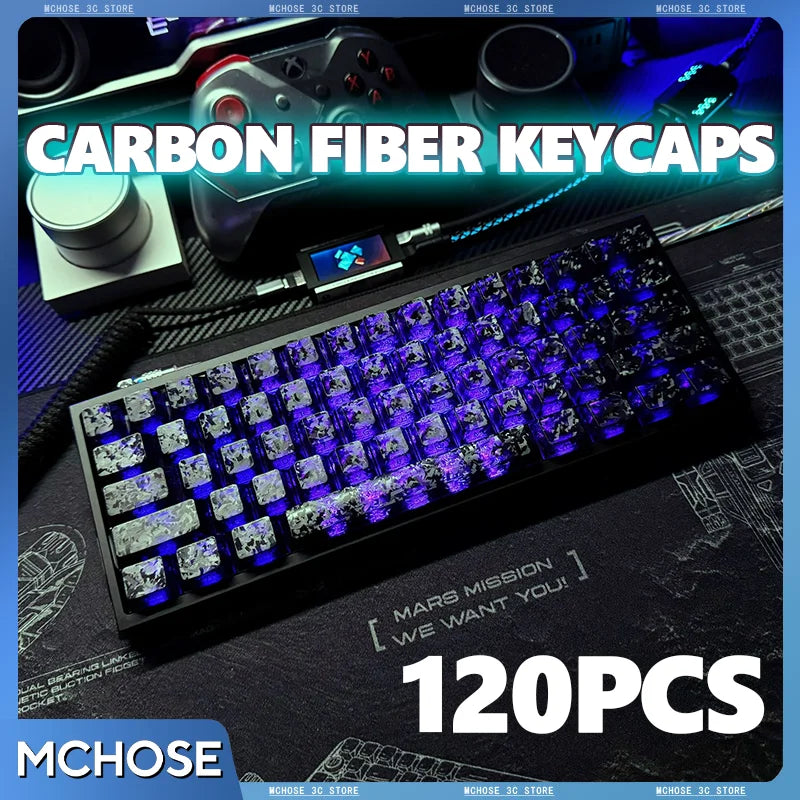 ICECARBON BLACKCARBON Forged Carbon Keycaps | Cherry Profile | Semi-Frosted | Side-Laser Engraved | 120 Keys