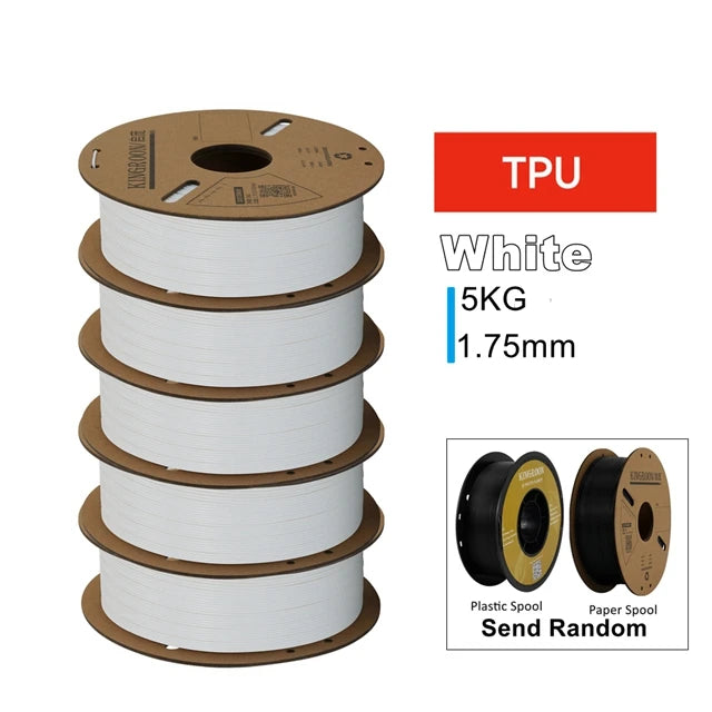 KINGROON 3D Printer Filament Bundle – 5KG, 1.75mm PLA / PETG / TPU / ABS, 5 Rolls, Black / White / Gray