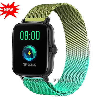Metal magnetic watch strap for Amazfit GTS and GTR, 20mm and 22mm bracelet, with adjustable magnetic clasp.