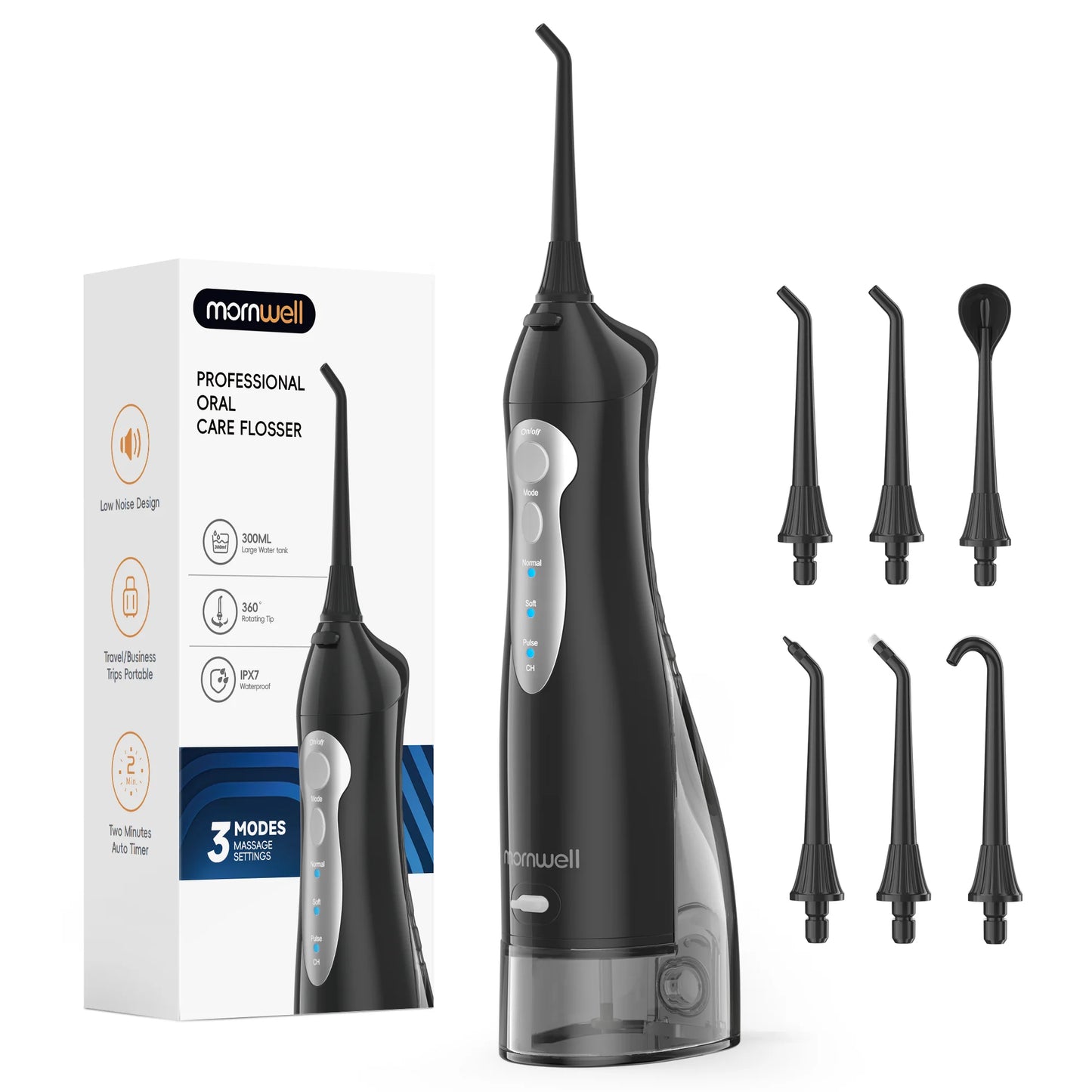 Mornwell D52 Cordless Water Flosser – 4 Jets, 3 Modes, IPX7 Waterproof