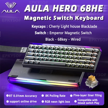 AULA HERO 68HE Magnetic Switch Keyboard – Rapid Trigger, 8K Polling, Hot-Swap, RGB, 68% Layout
