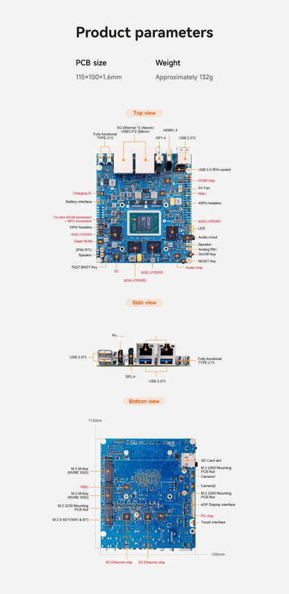 Orange Pi 6 Plus 32GB – Single Board Mini PC, DDR5, 45TOPS NPU, M.2 NVMe