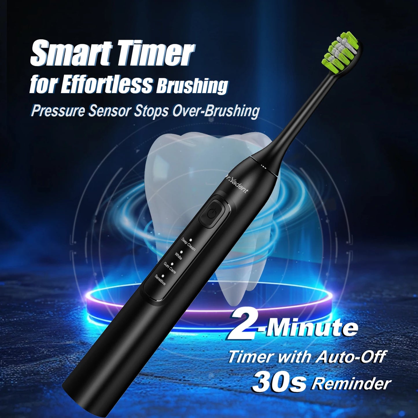 DrYadent YD05 Sonic Toothbrush – 6 Brush Heads, 4 Modes, 30-Day Battery