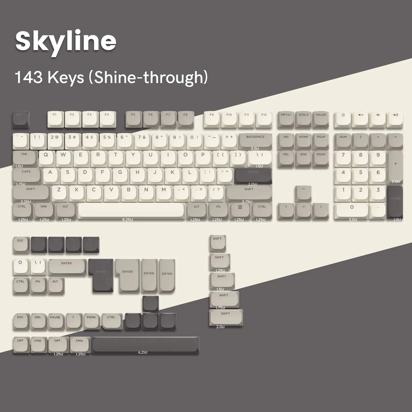 143 Key Low Profile PBT Keycaps – RGB Shine-Through, 60%/87/104, Cherry/Gateron MX