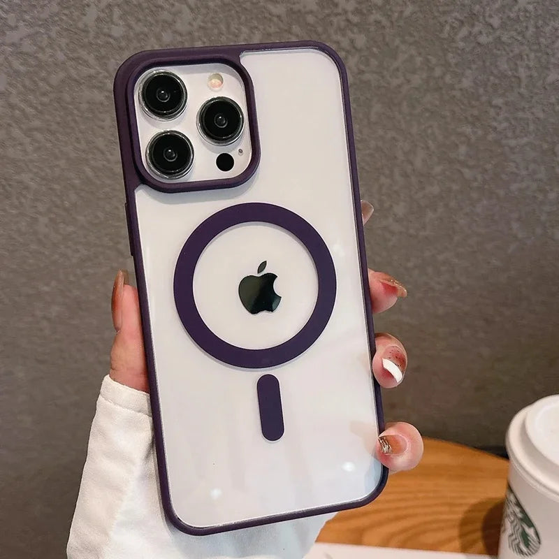 Luxury Transparent Magnetic iPhone Case | MagSafe Wireless Charging, Shockproof Bumper for iPhone 11-16 Pro Max