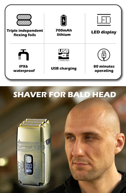VGR V-335 Professional Foil Shaver – Triple Titanium Blade, LED, IPX6, 80min, USB